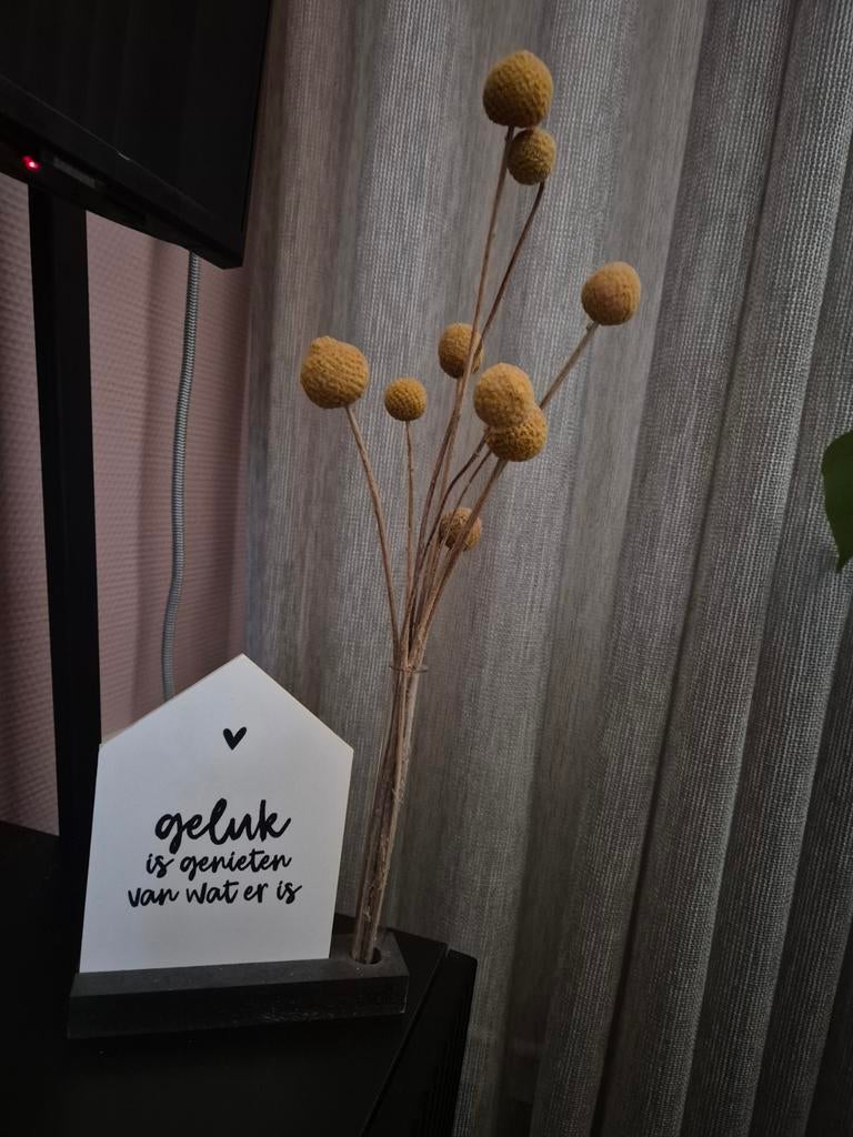 Zoedt tekstbord - Geluk is genieten van wat er is, Hout, Ophalen of Verzenden, Zo goed als nieuw, Modern