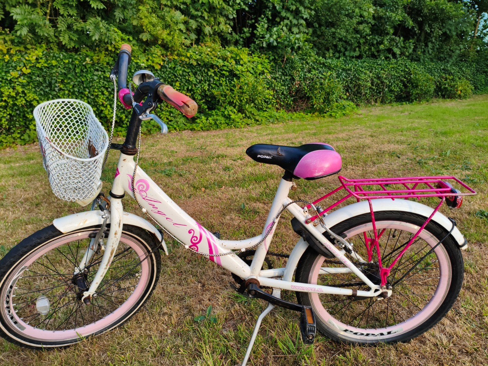 Popal Angel meisjesfiets - 20 inch - wit, Fietsen en Brommers, Fietsen | Meisjes, Ophalen, Terugtraprem, Gebruikt, Handrem