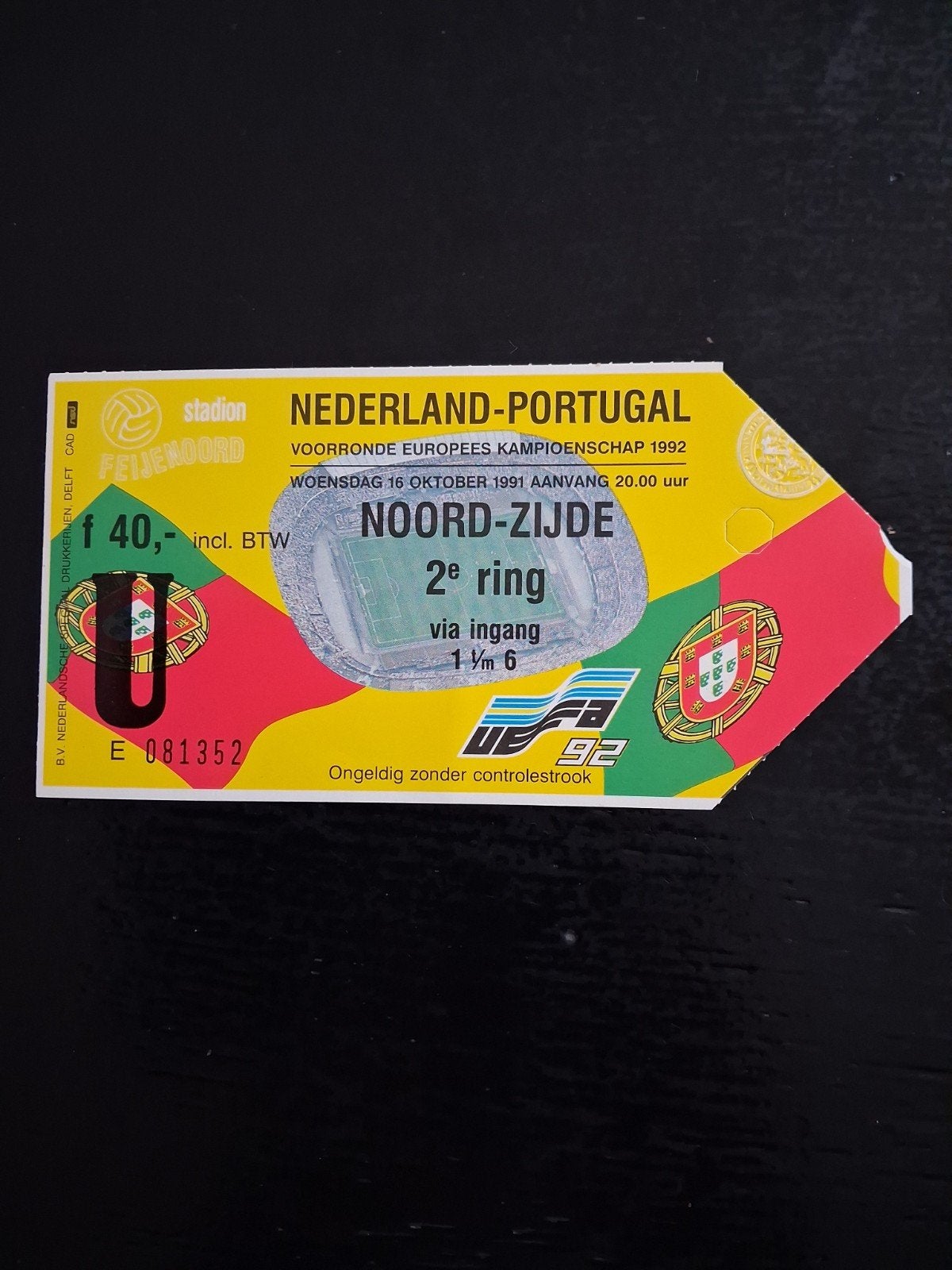 Ticket Nederland - Portugal 16-10-1991., Ophalen of Verzenden, Gebruikt, Overige typen