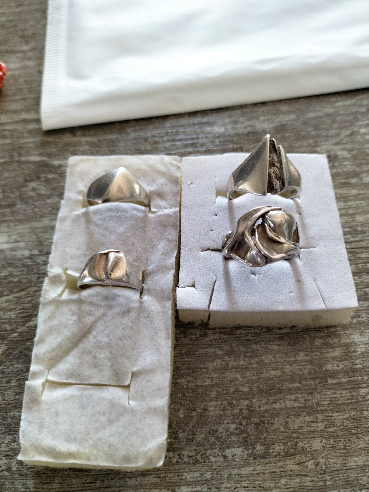 4 antieke massief zilveren ringen,, Gebruikt, Verzenden, 17 tot 18, Dame