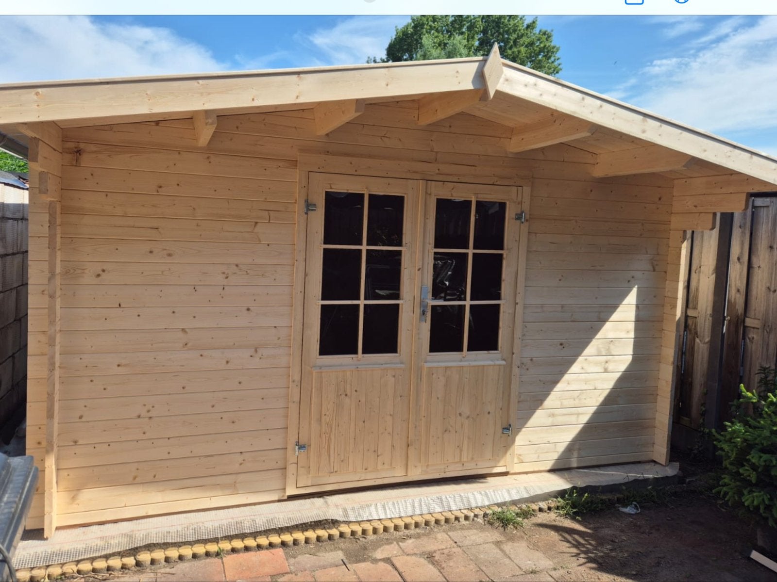 Tuinhuis  houtdikte 34 mm incl plaatsen en gratis dakgoot, Ophalen of Verzenden, Nieuw, Hout, 200 tot 400 cm