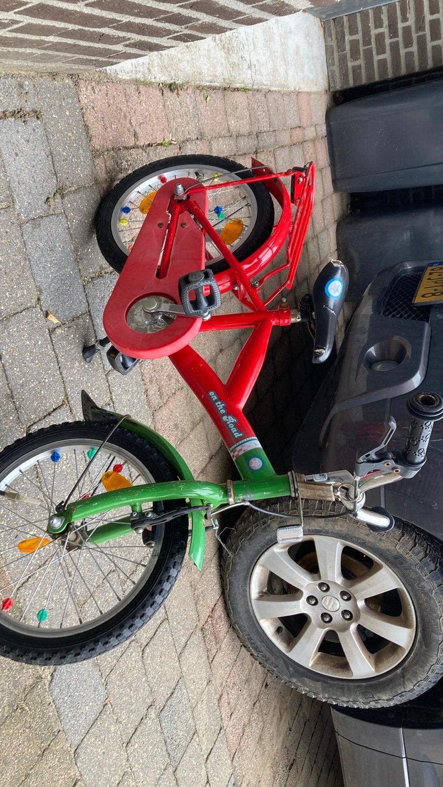 16 inch kinderfiets - Rood/Groen - Gebruikt, Ophalen, Gebruikt, 16 tot 20 inch