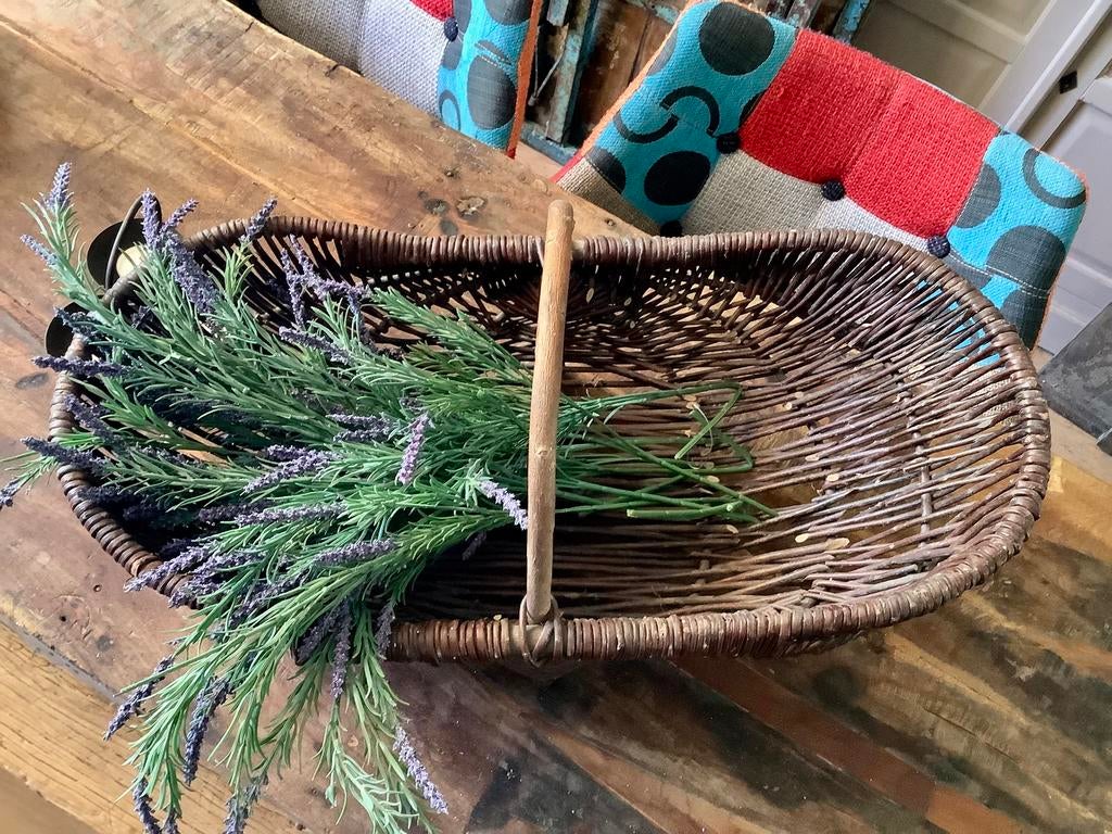 Brocante rieten plukmand van wilgenhout, Ophalen, Zo goed als nieuw