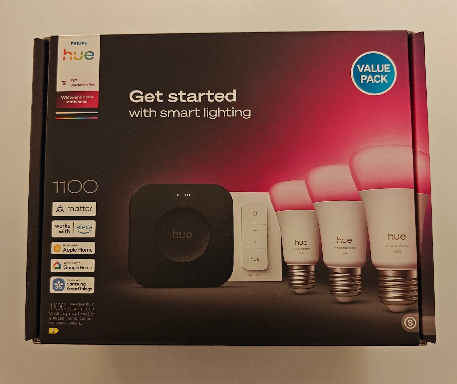 Philips Hue E27 Starter Kit Pro - Nieuw en Geseald, Dimbaar, Nieuw, Philips Hue, E27 (groot)