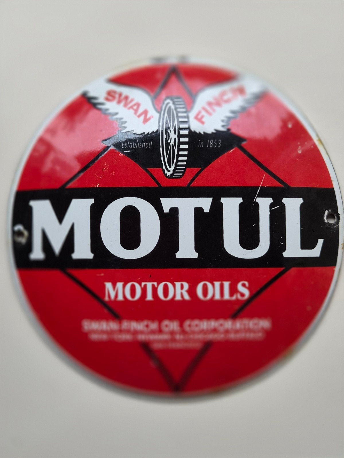 Motul emaille reclame schildje - Doorsnede 12cm, Ophalen of Verzenden, Gebruikt, Reclamebord