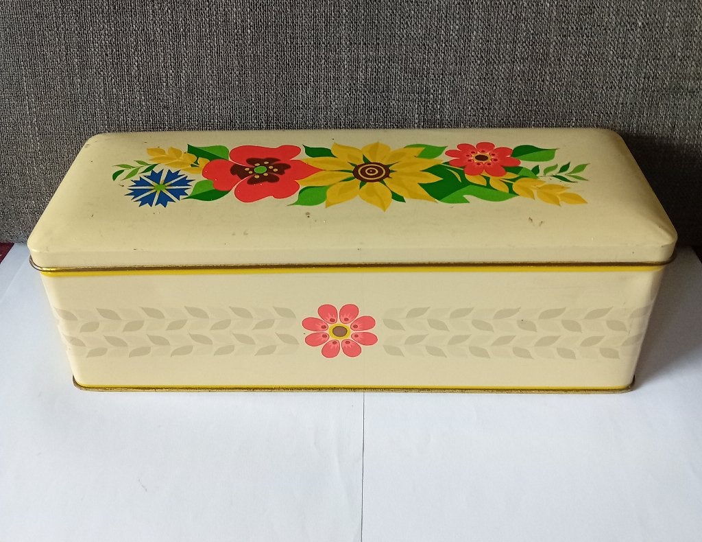 ontbijtkoek blik verkade zacht geel bloemen, Verzamelen, Blikken, Verzenden, Zo goed als nieuw, Koek(jes), Verkade