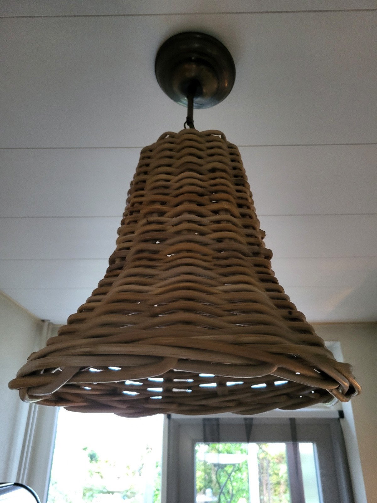 Grote rotan klok hanglamp, Ophalen, Gebruikt, Natuurlijk materiaal