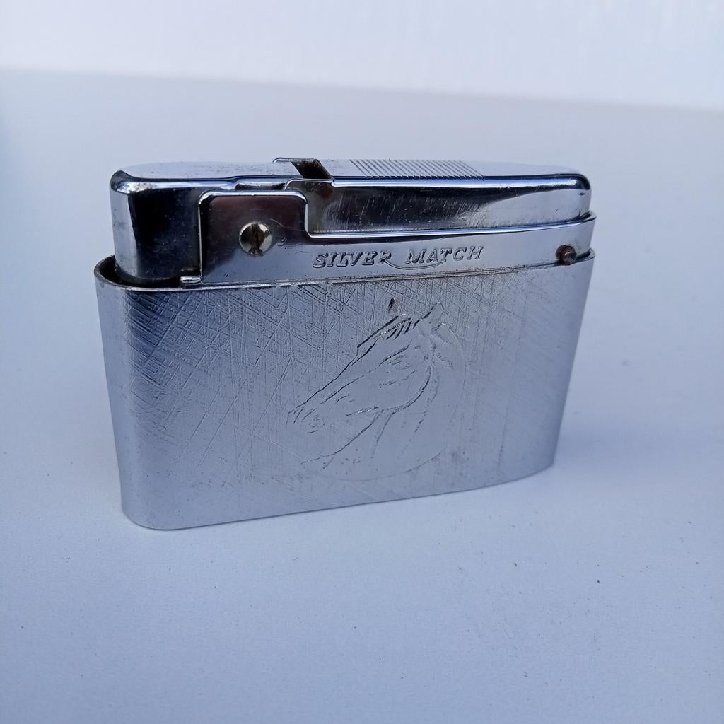 Vintage Silver Match aansteker met paardenmotief, Verzamelen, Ophalen of Verzenden, Gebruikt, Aansteker