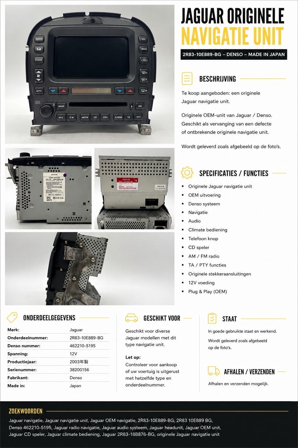 Jaguar Originele Navigatie Unit – Denso – 2R83-10E889-BG, Ophalen of Verzenden, Gebruikt