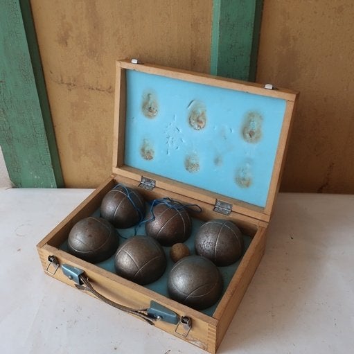 Petanque ballen jeu de boules 2x3 stuks in koffer origineel, Antiek en Kunst, Ophalen of Verzenden