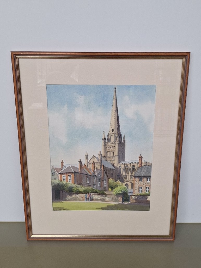 aquarel schilderij Peter Wells Norwich kathedraal Engeland, Antiek en Kunst, Kunst | Schilderijen | Klassiek, Gedateerd, Ophalen of Verzenden