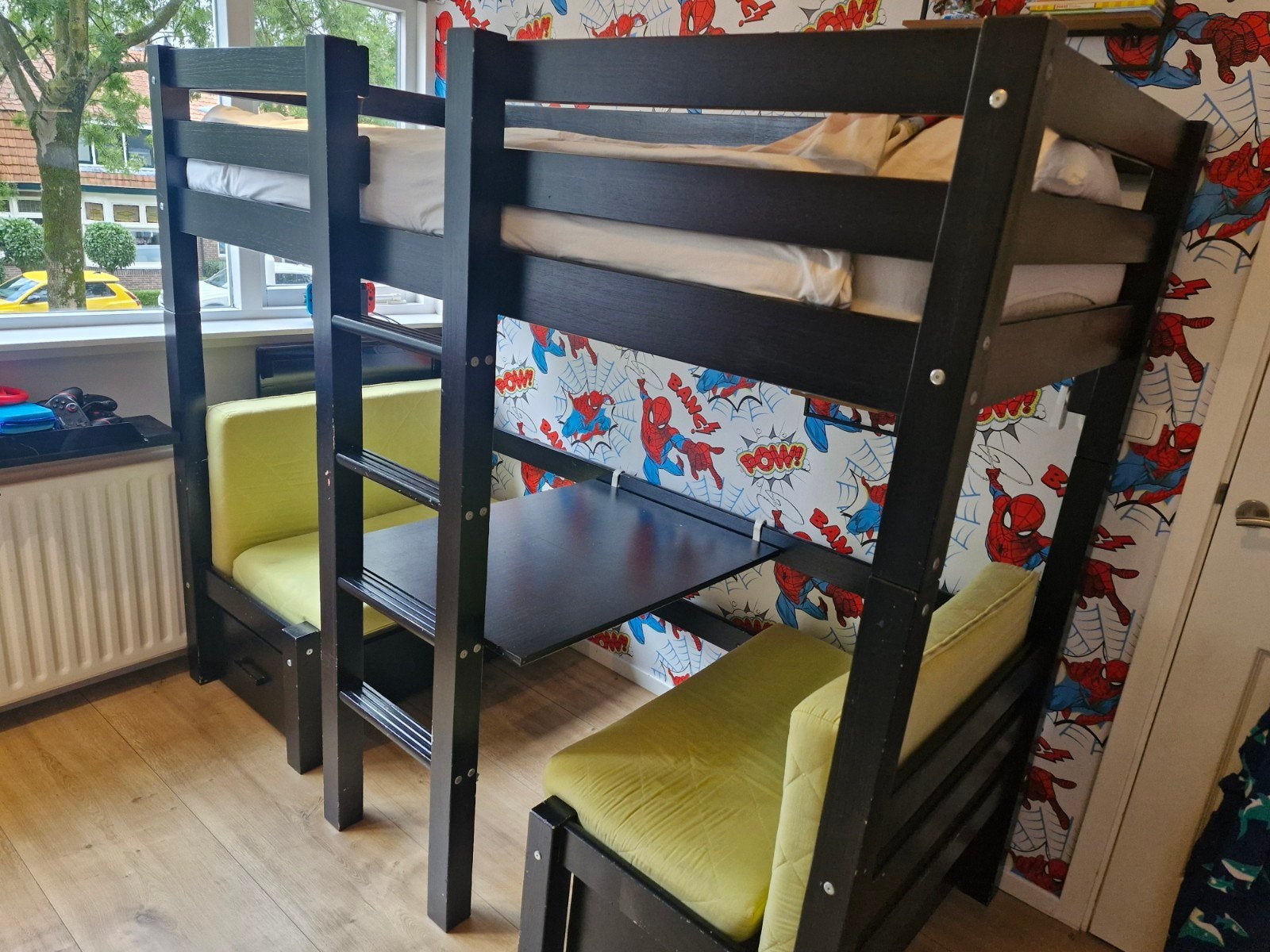 Stapelbed met bankjes en opberglades, Ophalen, Gebruikt, 90 cm, Tweepersoons