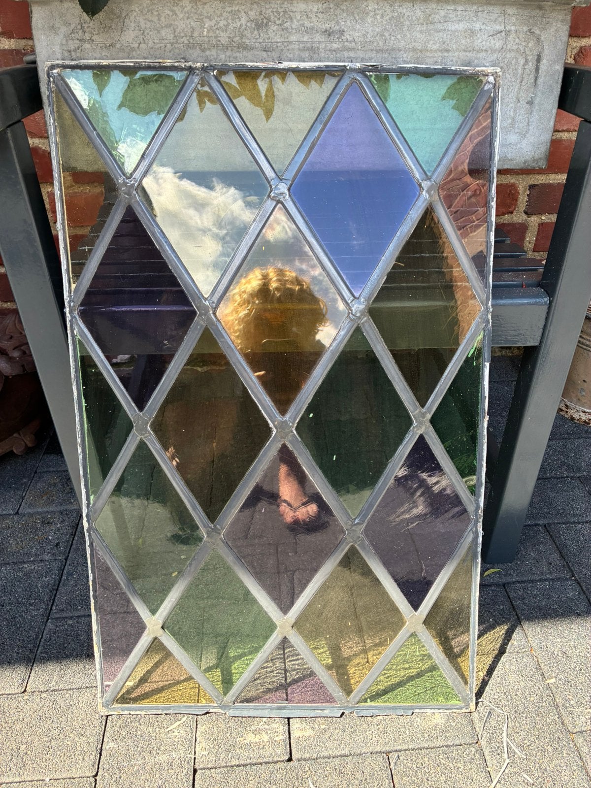 Bijzonder gebogen glas-in-loodraam – 70 x 43,5 cm, Doe-het-zelf en Verbouw, Ophalen of Verzenden, Zo goed als nieuw, Minder dan 80 cm