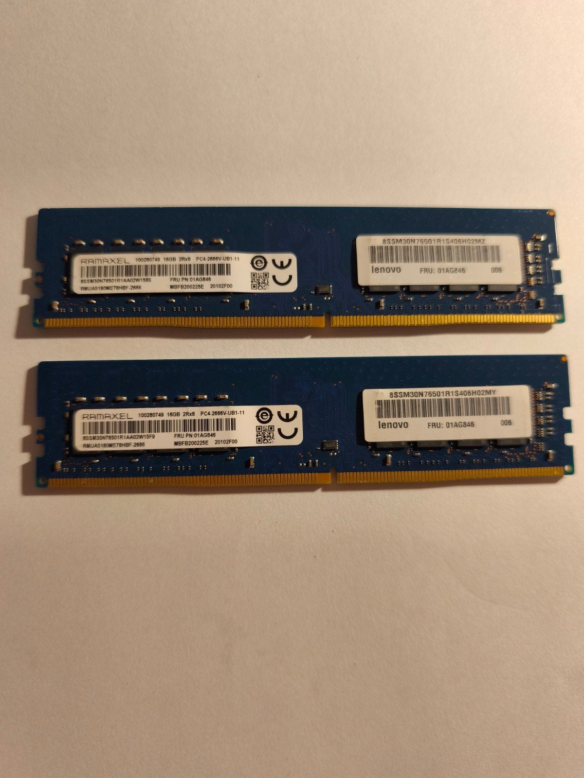 2x 16GB (32GB) DDR4-2666 RAM, Lenovo/Ramaxel, desktop, Computers en Software, Ophalen of Verzenden, DDR4, Desktop, 16 GB