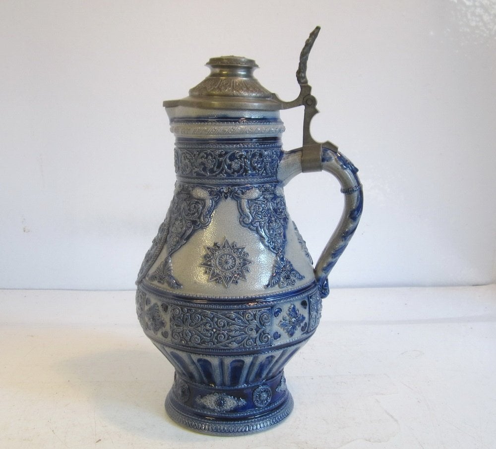 Antieke Westerwald kruik, zout glazuur steengoed, Antiek en Kunst, Ophalen of Verzenden