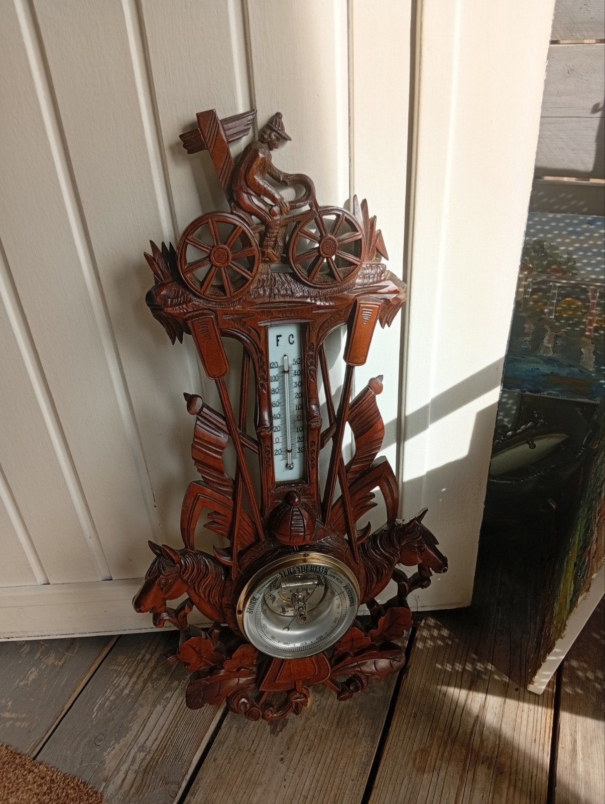 Antieke houten barometer en thermometer, Ophalen of Verzenden