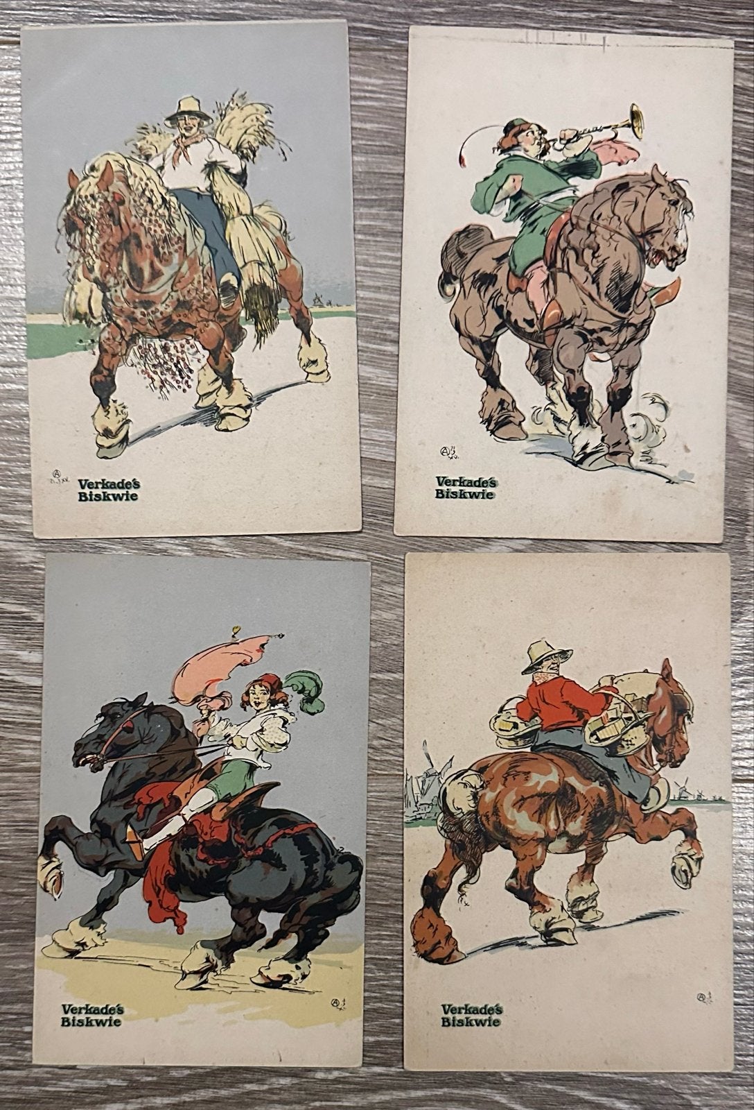 4 Verkade's Biskwie Fabriek Zaandam, A. Ost prentjes, Ophalen of Verzenden, Voor 1920, Ongelopen, Overige thema's