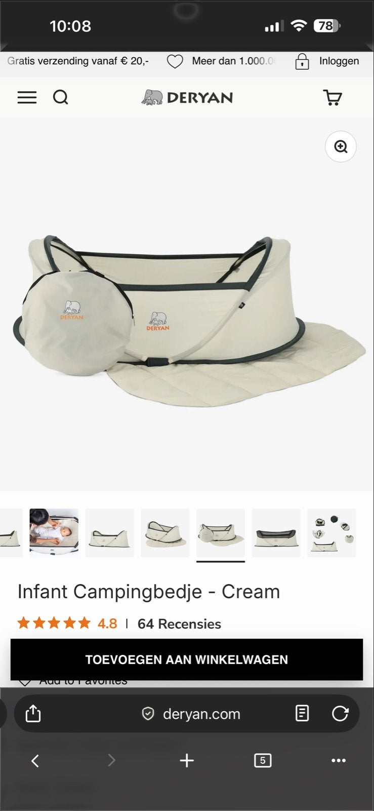 Gratis - Deryan Infant Baby Campingbedje (defect frame), Ophalen, Gebruikt