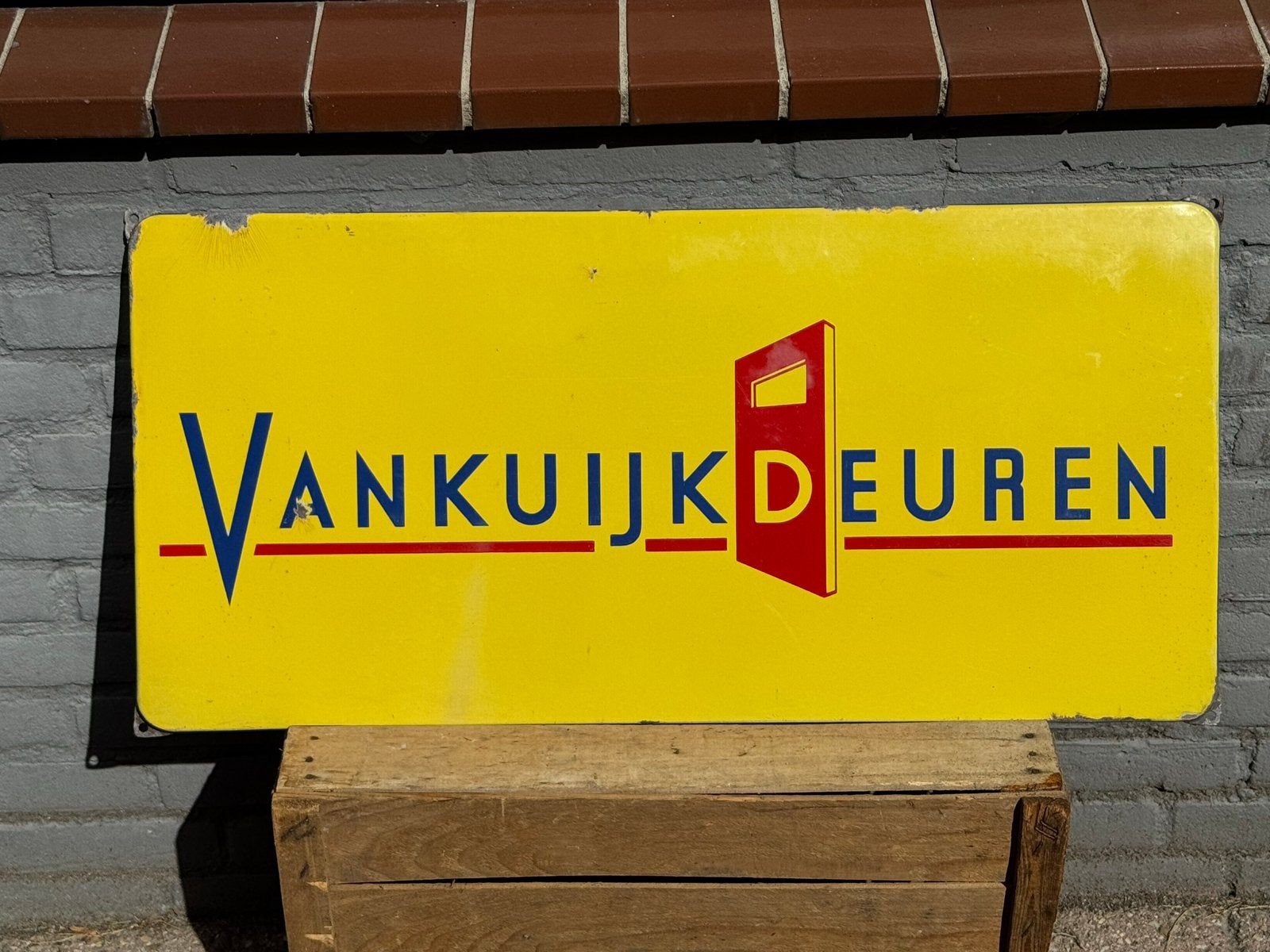 Vintage Emaille Reclamebord "VANKUIJK DEUREN", Ophalen