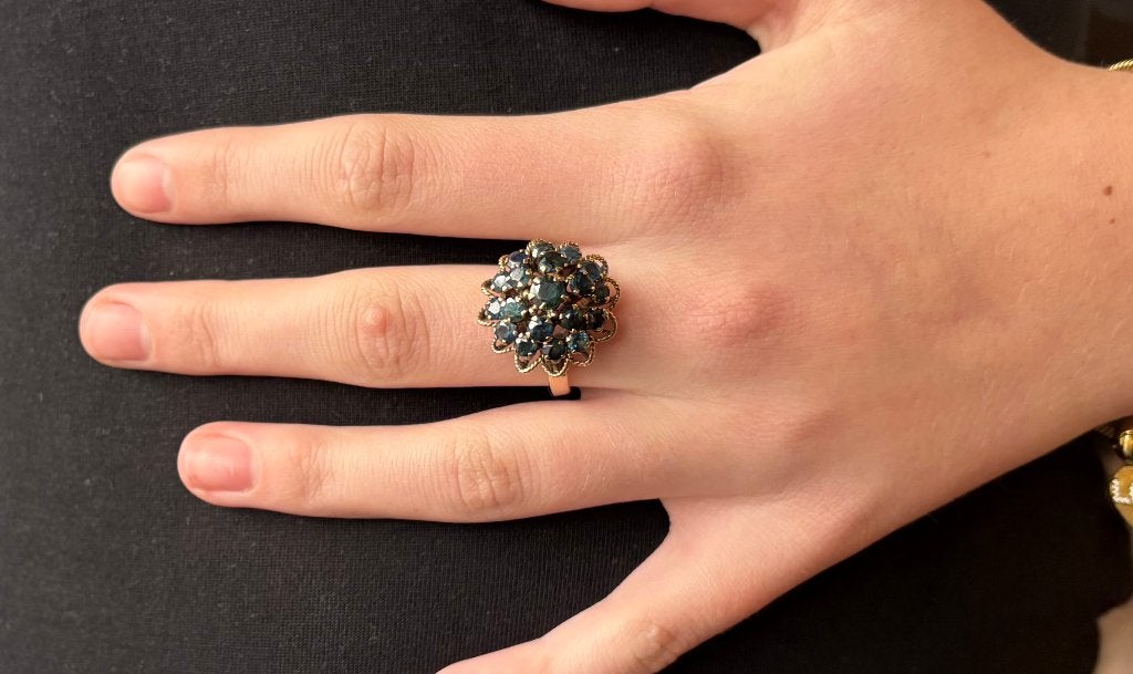 SALE Saffieren cocktail ring vintage dames goud juweel bloem, Sieraden, Tassen en Uiterlijk, Ophalen of Verzenden, Goud, Ring