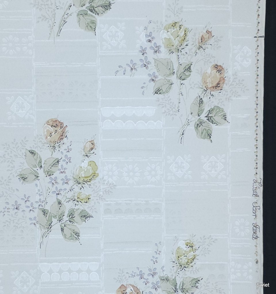 5030 pastel vintage rozenbehang originele 50s stijl swiet, Ophalen of Verzenden, Grijs
