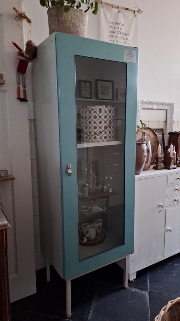 Retro Vintage Industriële Apothekerskast Vitrinekast DDR, Ophalen, Gebruikt, Vintage, Glas