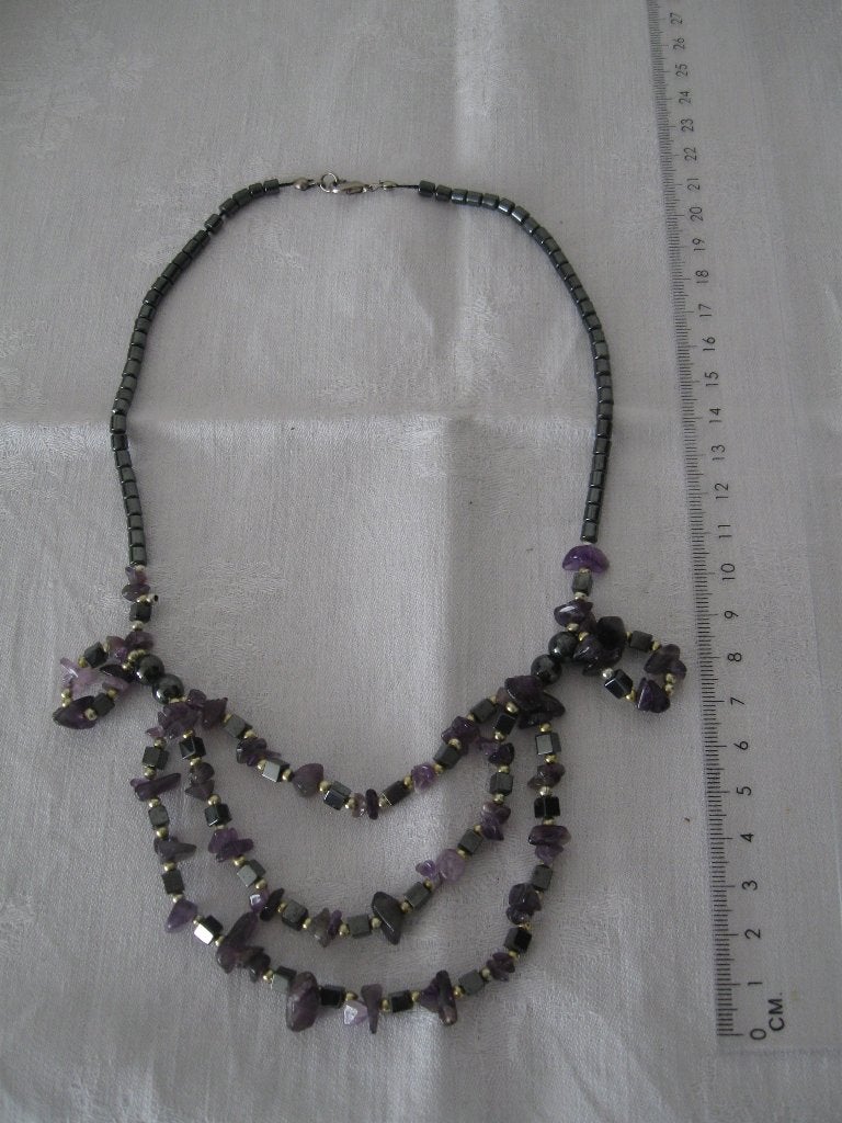 Mooie ketting amethist hematiet halfedelstenen goede staat, Sieraden, Tassen en Uiterlijk, Ophalen of Verzenden, Zo goed als nieuw