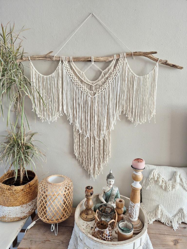 Grote macrame wandhanger, crème., Ophalen of Verzenden