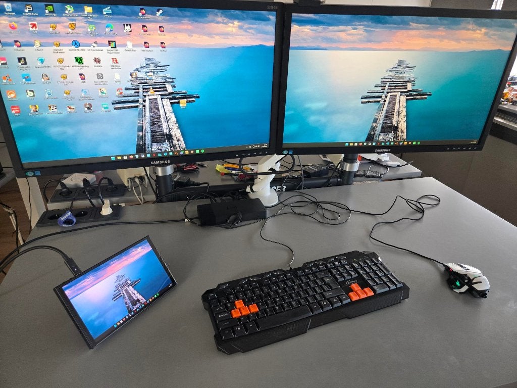 Thuiswerkplek, dubbele schermen, Computers en Software, Monitoren, Ophalen, Gebruikt, Full HD, Overige typen