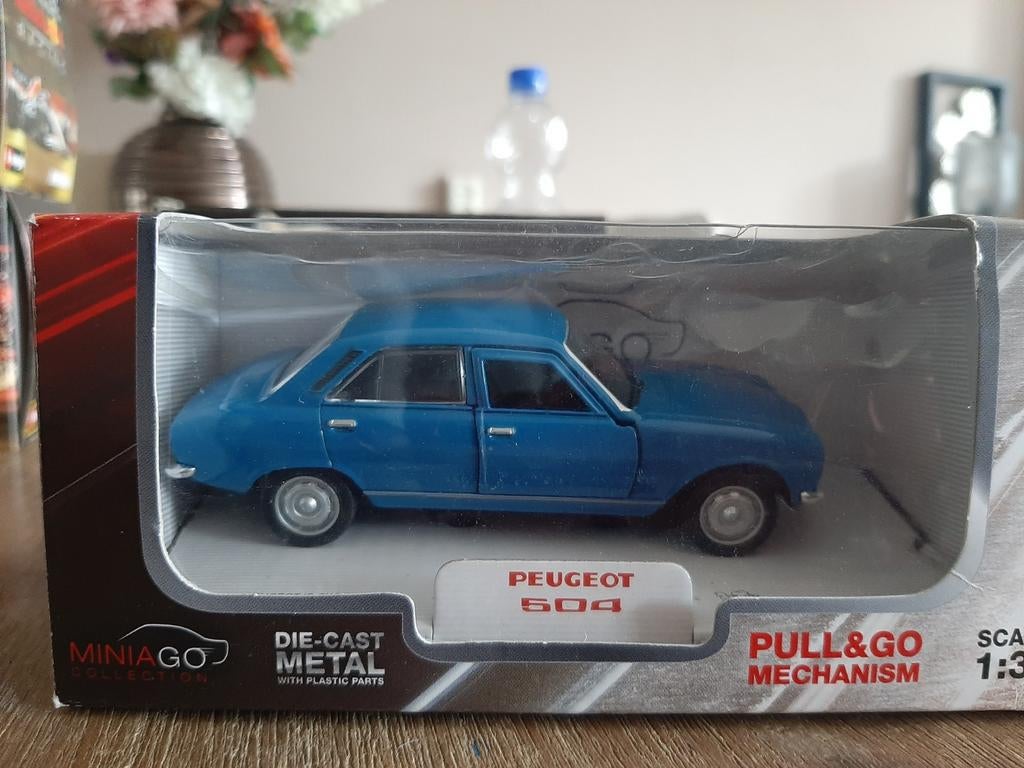 Miniago Collection Peugeot 504 Modelauto Blauw 1:38, Ophalen of Verzenden