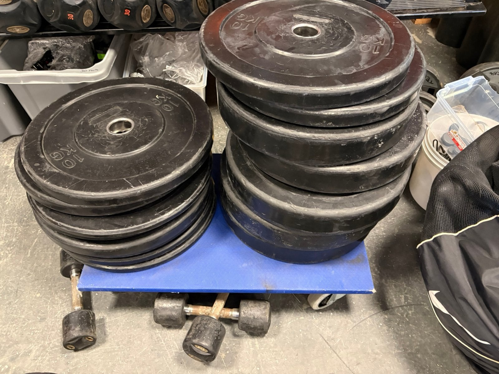 140 kg bumperplates olympische halter schijven, Ophalen, Halterschijven, Gebruikt, 140 kg