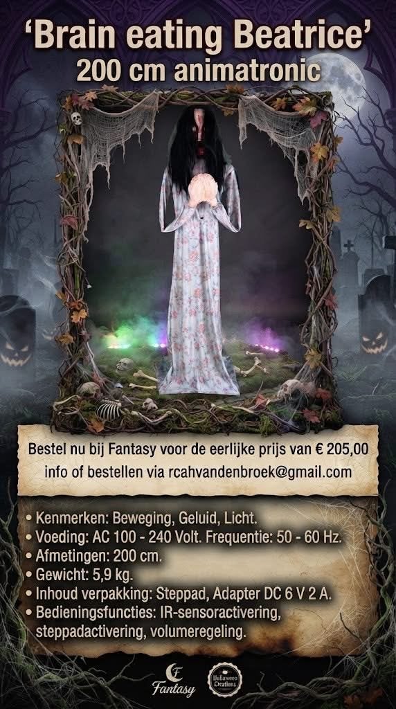 Brain eating Beatrice Animatronic - 200 cm Halloween Decorat, Ophalen of Verzenden, Nieuw, Feestartikel, Halloween of Griezel