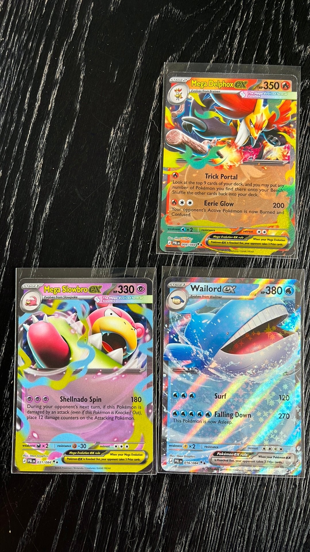 Mega Slowbrow EX, Mega Delphox EX, Wailord EX Pitch Black, Hobby en Vrije tijd, Verzamelkaartspellen | Pokémon, Ophalen, Zo goed als nieuw