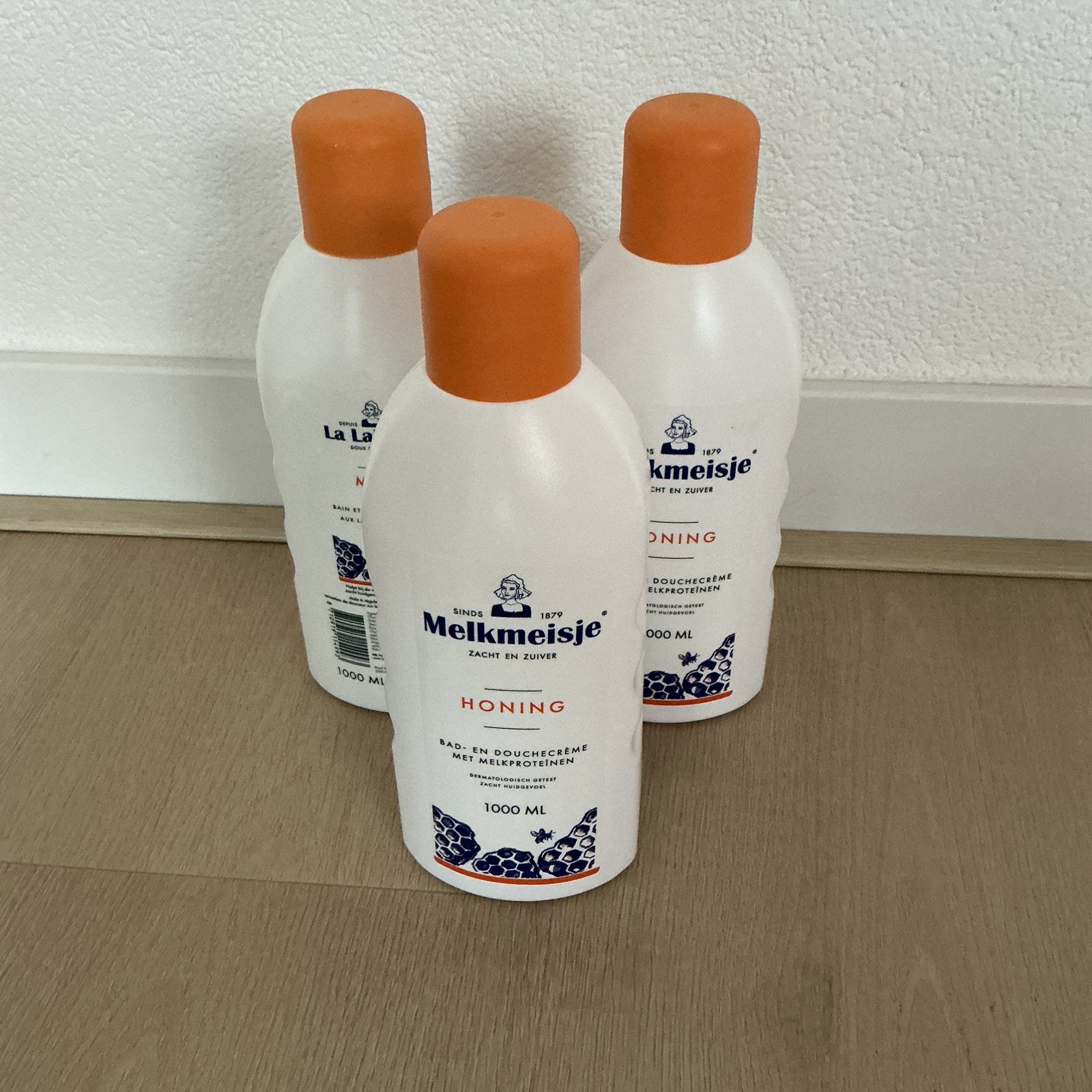 Melkmeisje bad- en douchecrème, 3 x 1 liter Honing, Nieuw, Ophalen, Nieuw