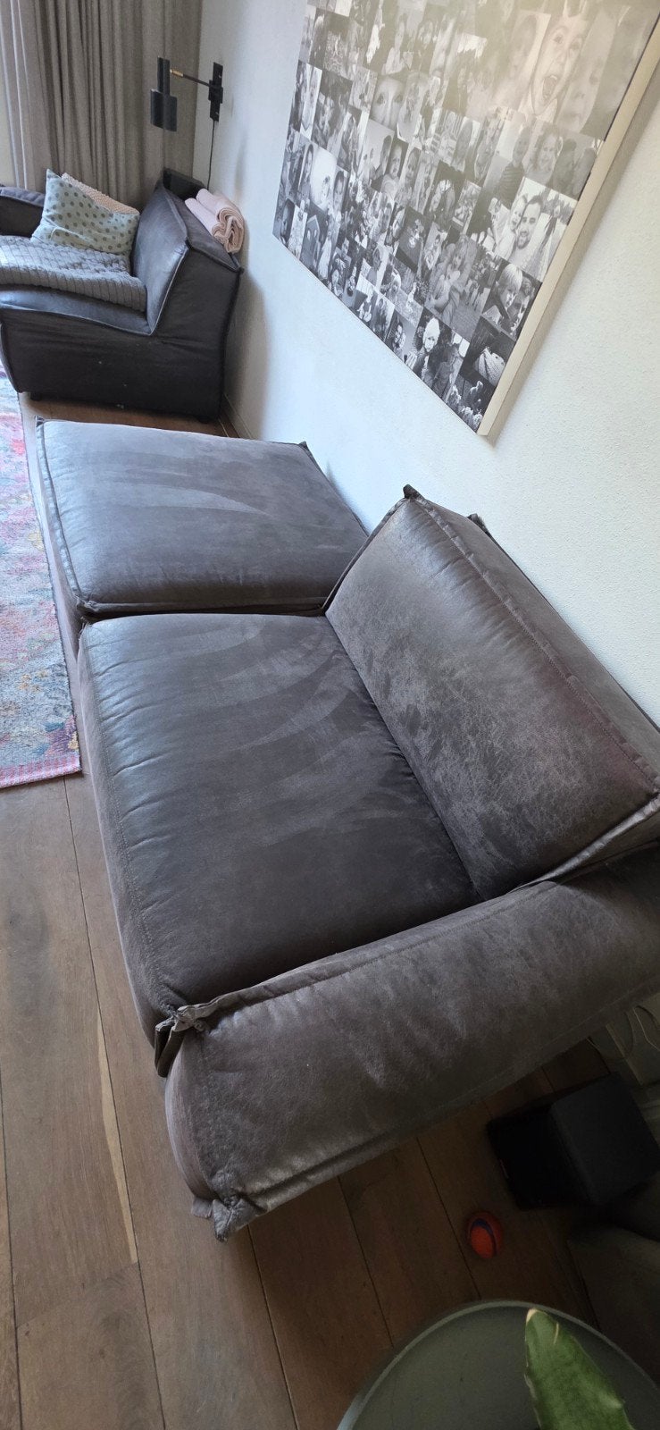 Grijze Umix hoekdeel met hocker, Gebruikt, 100 tot 125 cm, Driepersoons, Leer