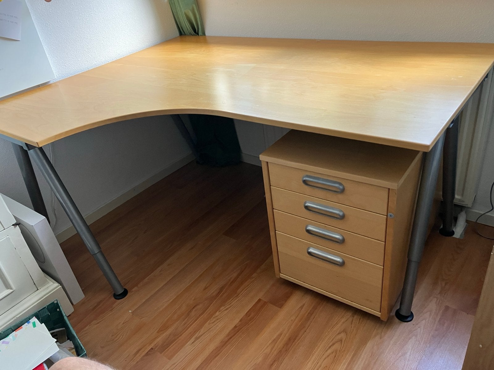 Hoekbureau met lades - licht houtkleur, Ophalen, Demontabel, 160 cm, Gebruikt