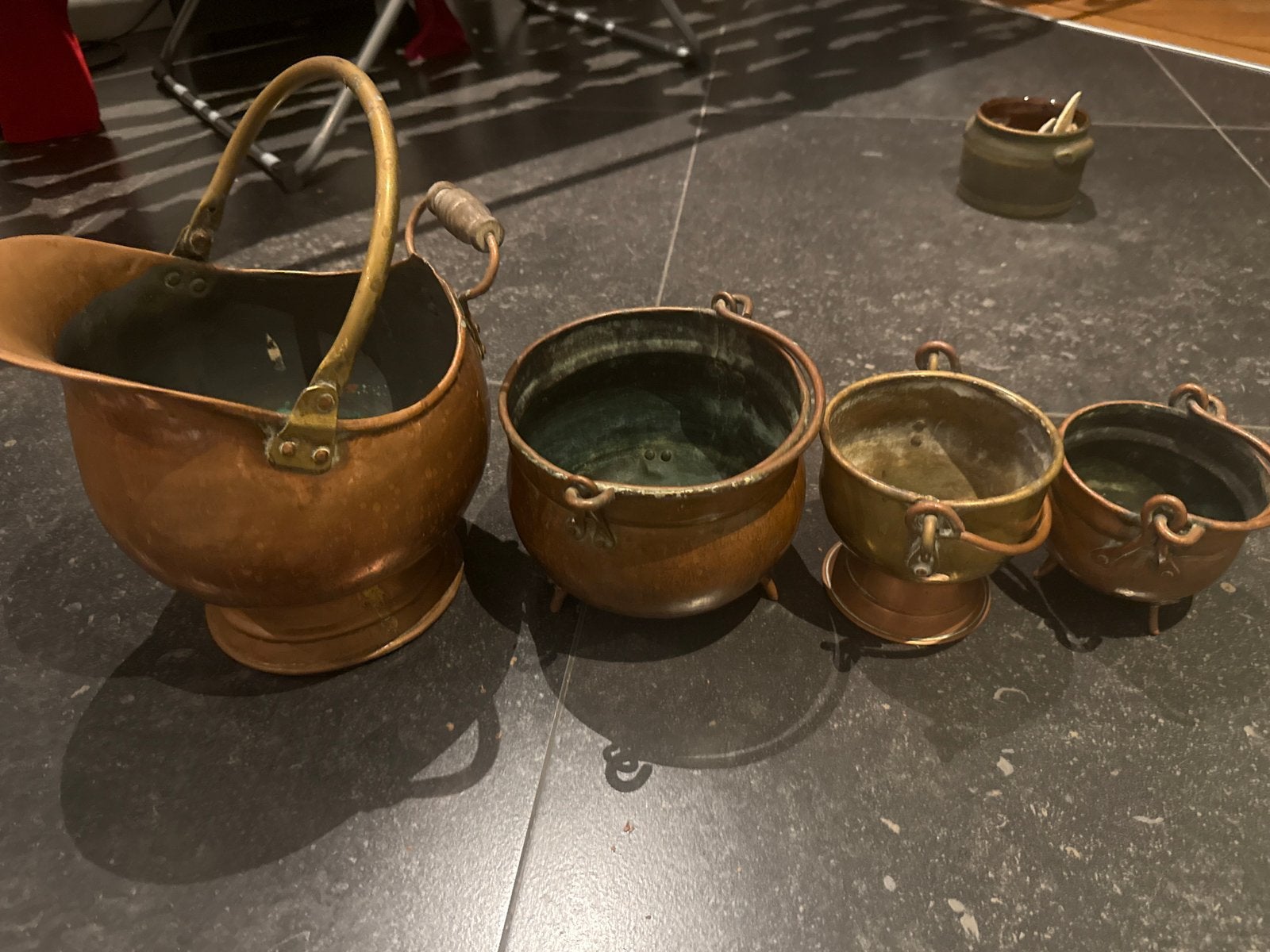 Antieke Koperen Emmer en Potten Set, Ophalen of Verzenden, Koper