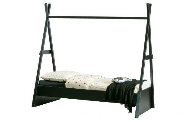 Woood | Bed Joep grenen zwart | 80 x 200 1 persoons, Ophalen, Gebruikt, 180 cm of meer, 70 tot 85 cm