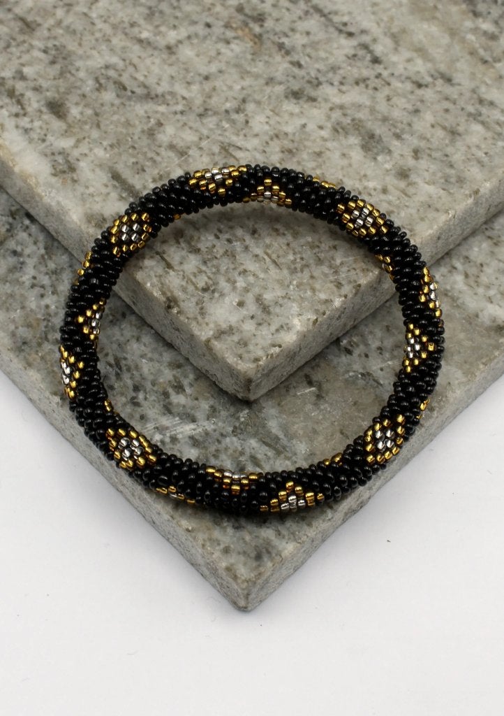 Glaskralen armband - zwart en goud - RB156, Overige materialen, Overige kleuren, Verzenden, Nieuw