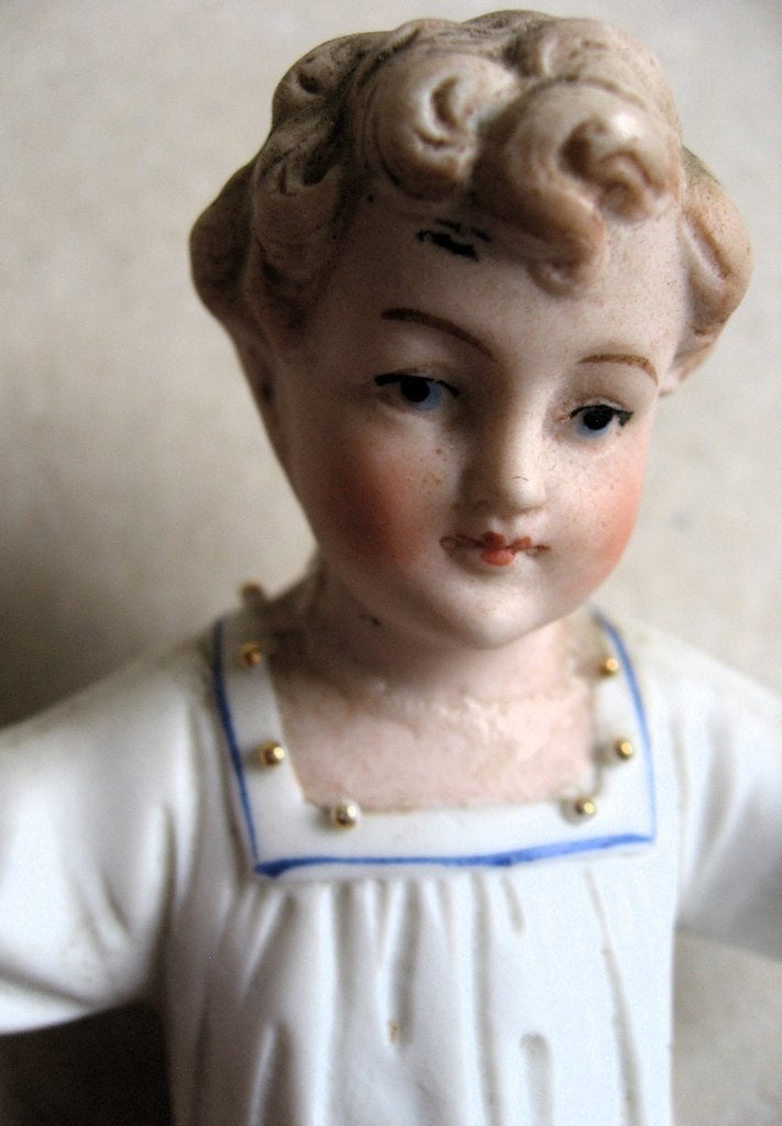 Antiek biscuit porseleinen kribbe kindje: baby Jezus, Ophalen of Verzenden