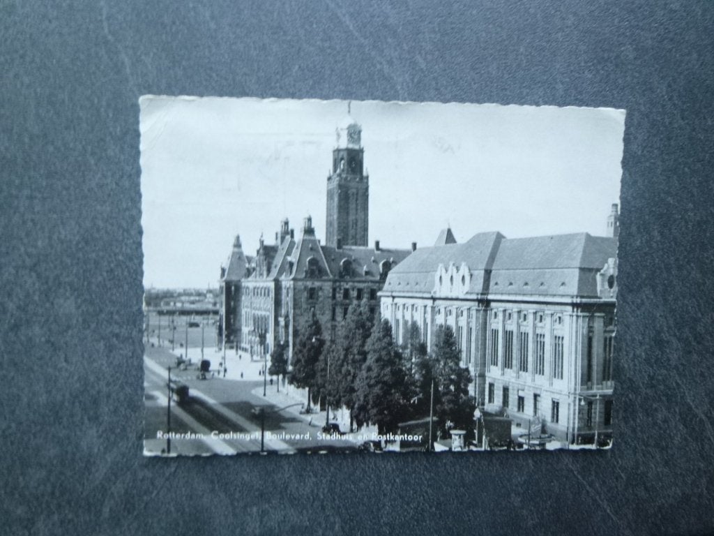 Rotterdam, Coolsingel,boulevard,stadhuis en postkantoor 1955, Verzenden, 1940 tot 1960, Gelopen, Zuid-Holland