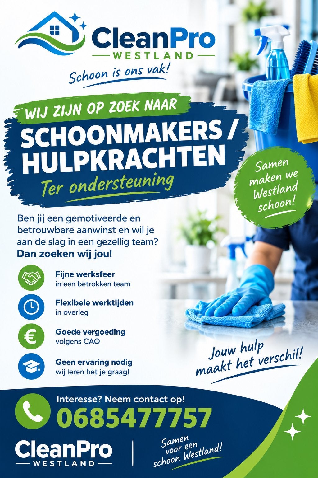 Schoonmakers gezocht / medewerkers !, Vacatures