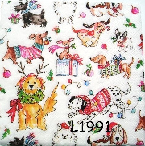 Servetten decoupage/bullet journal - kerst honden L1991 33ct, Hobby en Vrije tijd, Knutselen, Verzenden, Nieuw