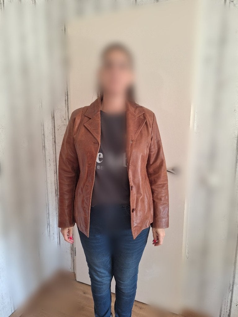 Echte leren dames jas, bruin, maat L en M, Ophalen of Verzenden, Zo goed als nieuw, Maat 42/44 (L), Bruin