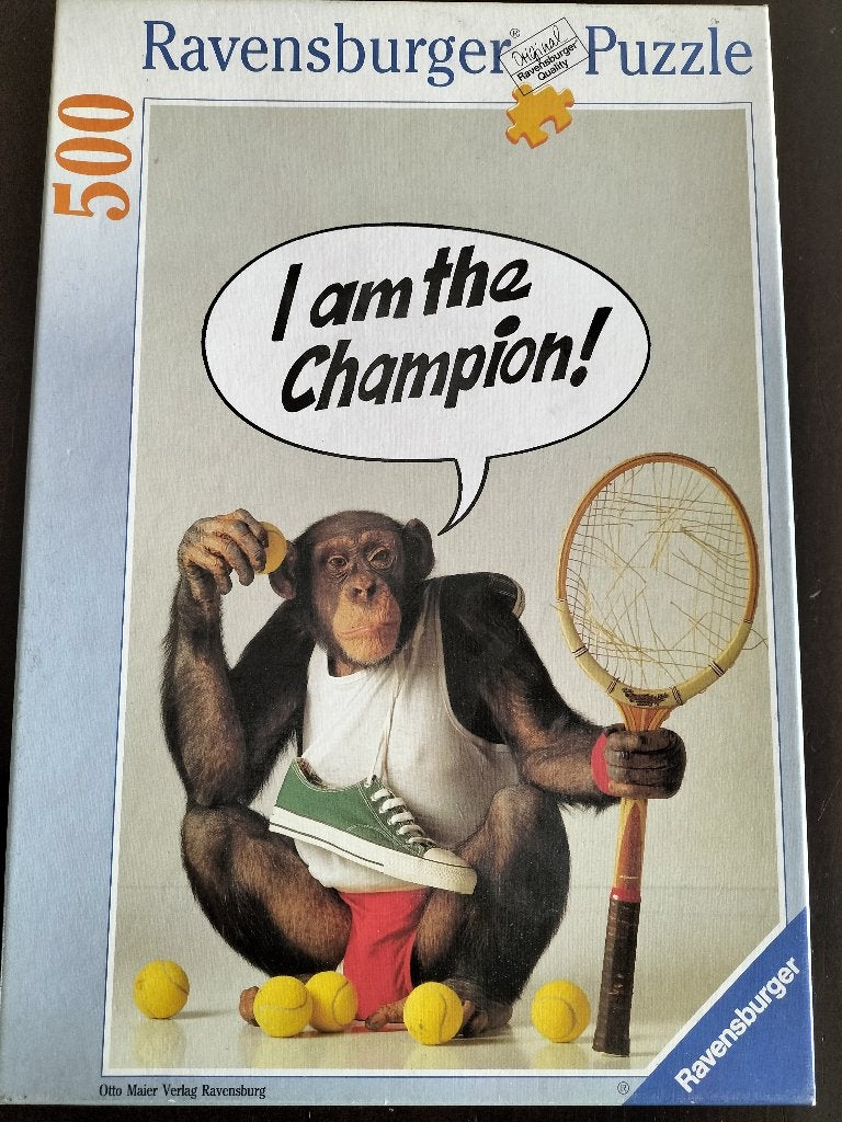 Puzzel Chimpansee - I am the Champion ! / 500 st, Ophalen of Verzenden, 500 t/m 1500 stukjes, Zo goed als nieuw, Legpuzzel