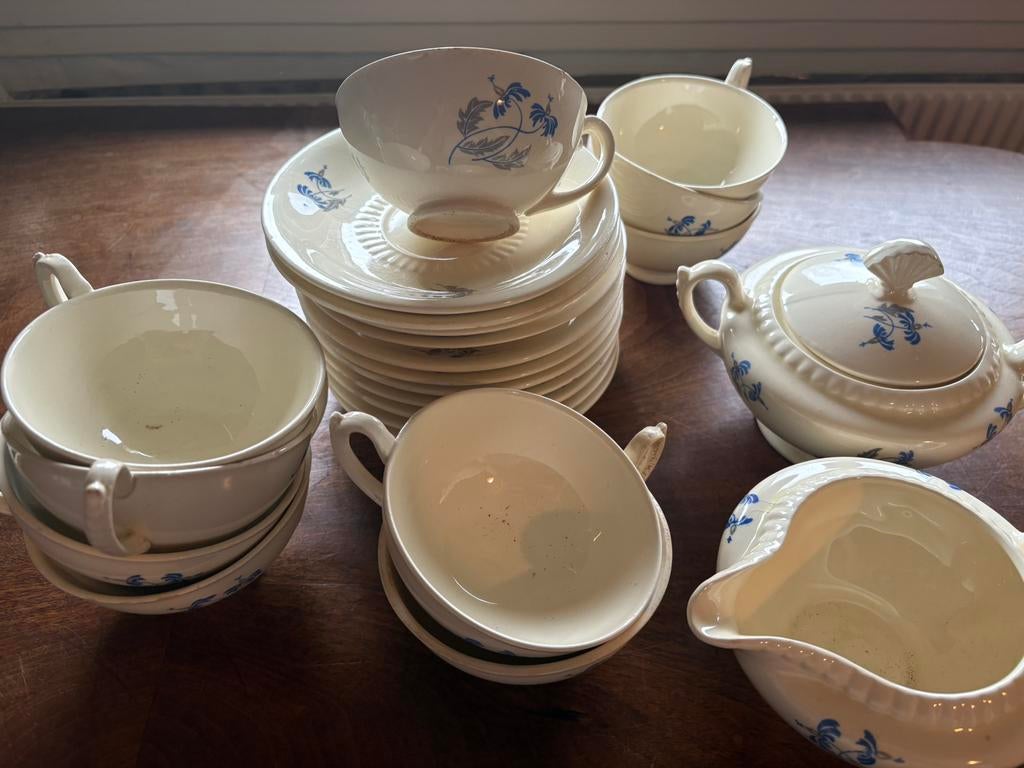 Oud blauw servies met bloemen, Antiek en Kunst, Ophalen