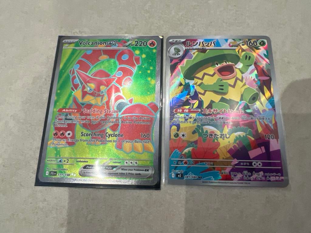 Pokémon Kaarten: Volcanion EX & Ludicolo AR, Ophalen of Verzenden, Zo goed als nieuw, Meerdere kaarten, Foil