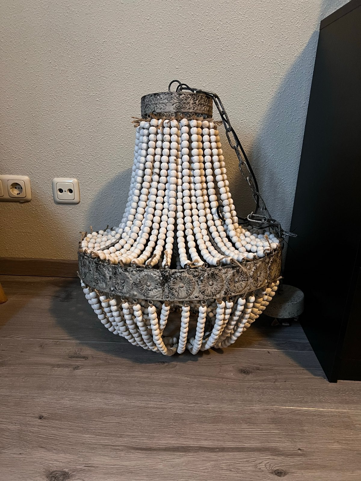 Houten Kralen Kroonluchter - Hanglamp, Huis en Inrichting, Ophalen, Zo goed als nieuw, Hout