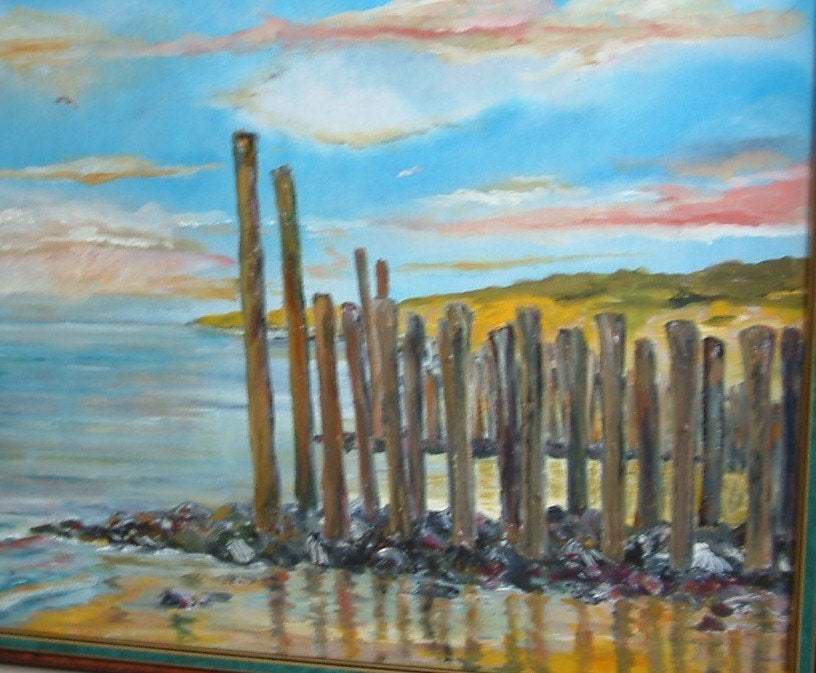 strand Zouteland 40 x50 cm, Doek, Ophalen of Verzenden, Olieverf, Klassiek