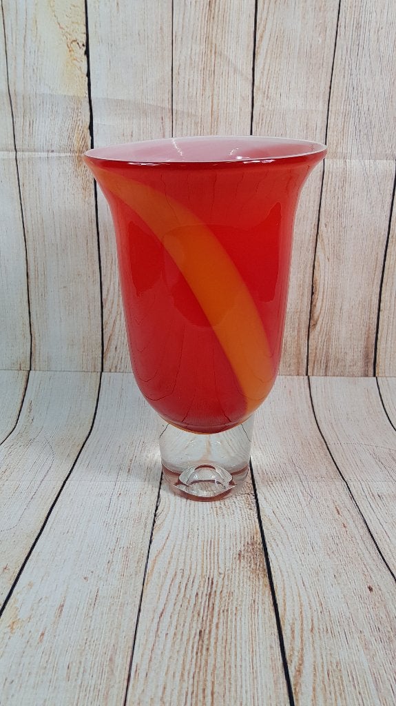 Prachtige geblazen Murano stijl vaas, rood en oranje. VIT, Tweedehands verkoop, Tweedehands verkoop, Gebruikt, Ophalen of Verzenden